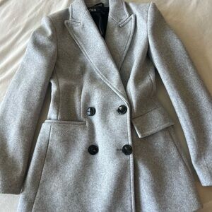 Zara Gray Double-Breasted Women's Coat Blazer Size S